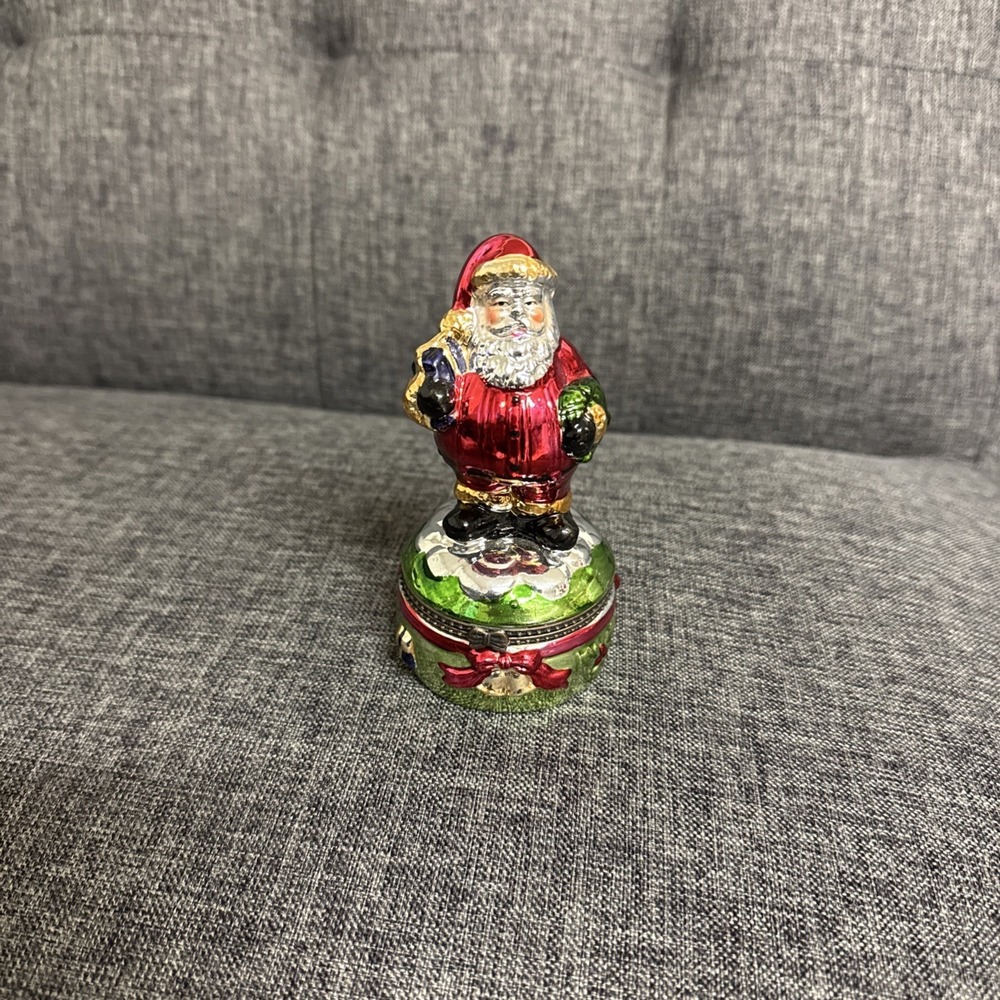 Festive Vintage Santa Claus Trinket Box Holiday Cheer Preowned Gift Collectible